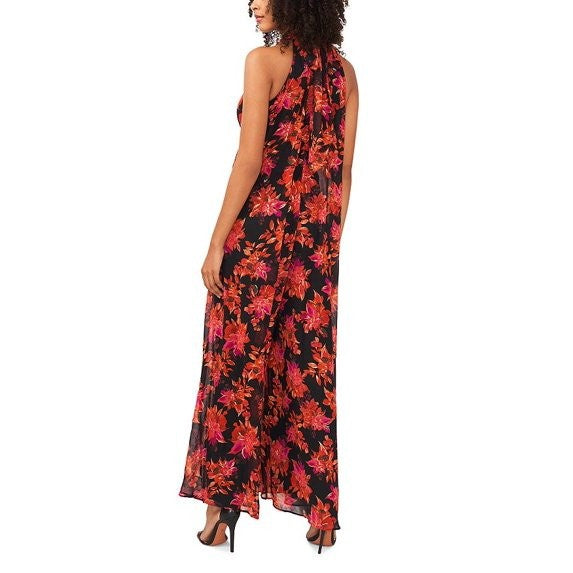 Vince Camuto Sleeveless Pleated Floral Halter Jumpsuit MSRP $99