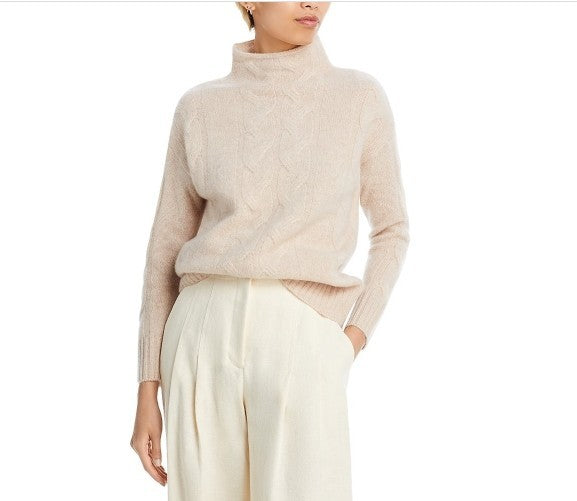 C by Bloomingdale's Cashmere Mock Neck Cable Cashmere Sweater MSRP $198
