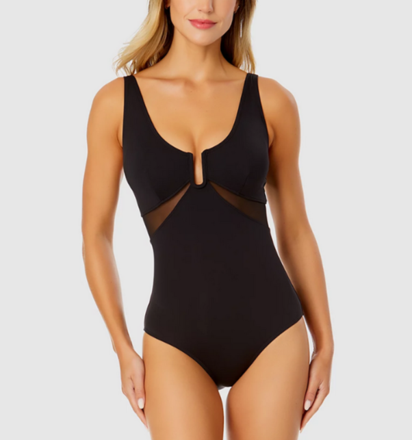 Anne Cole U-Ring Mesh-Inset One-Piece Swimsuit MSRP $98