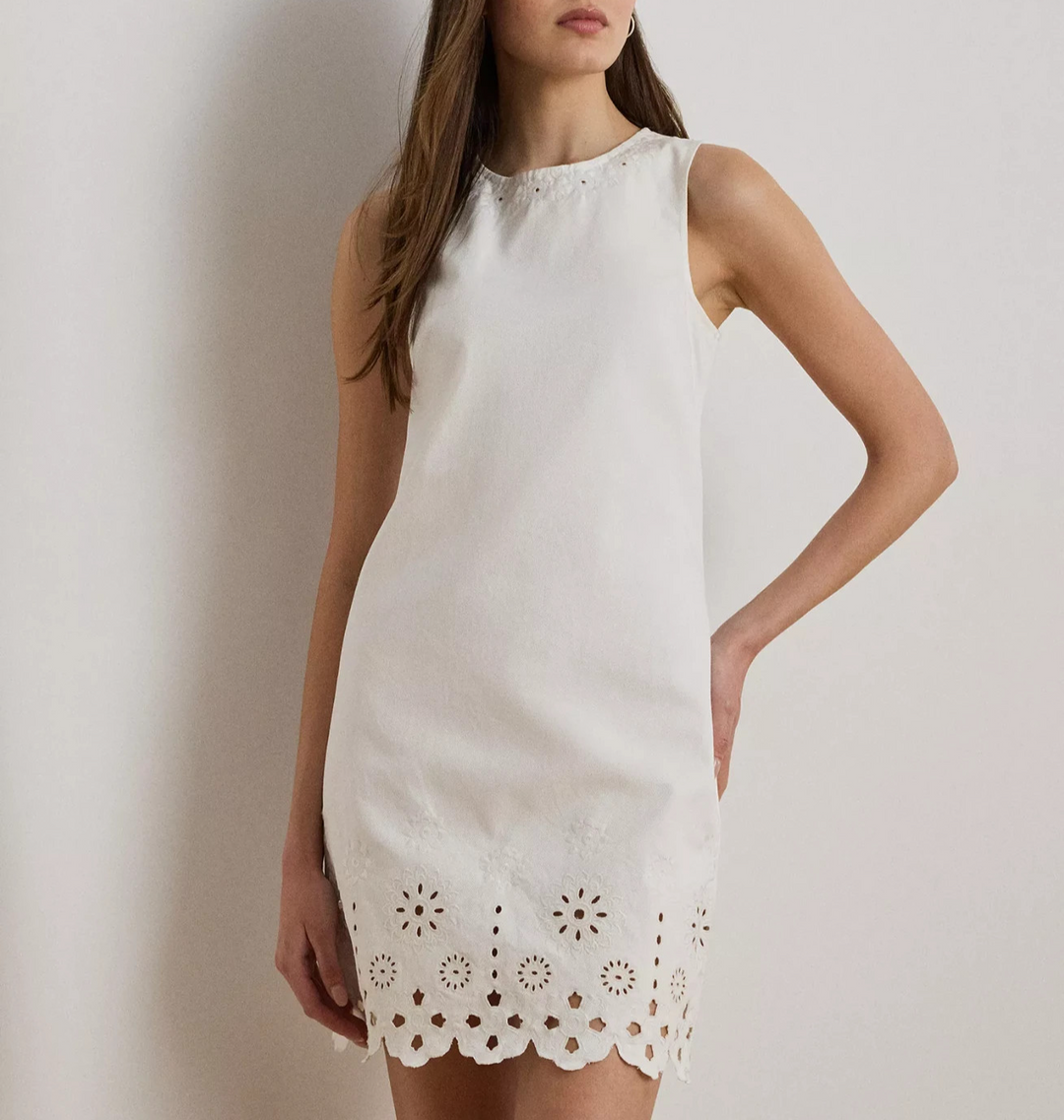 Lauren Ralph Lauren Eyelet Sleeveless Shift Dress MSRP $265