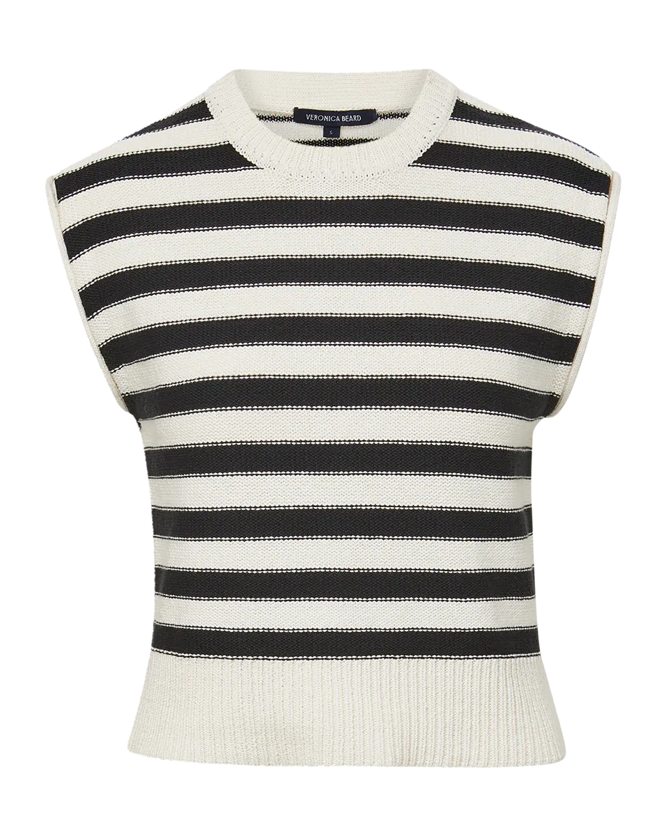 Veronica Beard Vera Cotton Tank Off-White Black MSRP $298