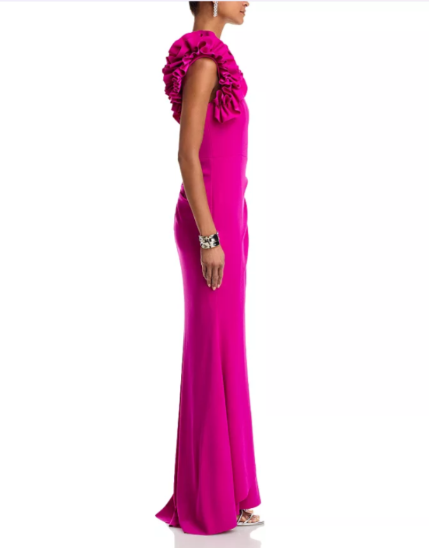 AQUA One Shoulder Ruffle Crepe Gown MSRP $298