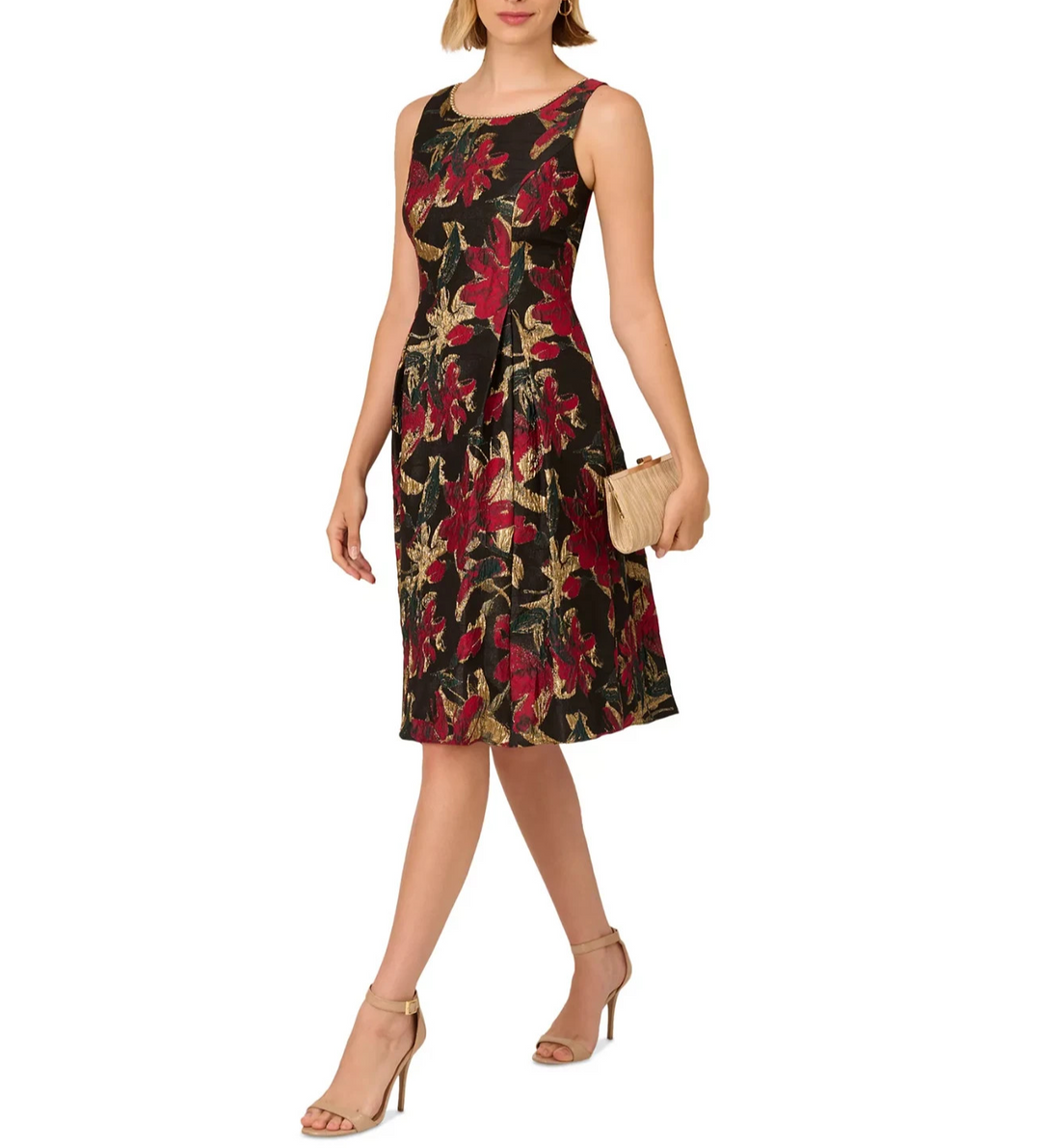 Adrianna Papell Women's Floral Jacquard Fit & Flare Dress MSRP $179