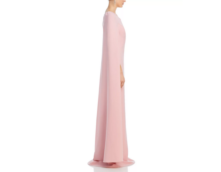 Teri Jon by Rickie Freeman Floral Applique Asymmetric Cape Gown MSRP $870