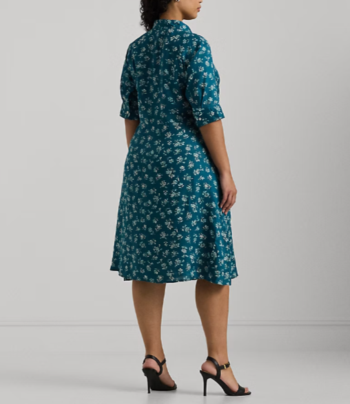 Lauren Ralph Lauren Plus Size Linen Floral Belted Shirt Dress MSRP $185