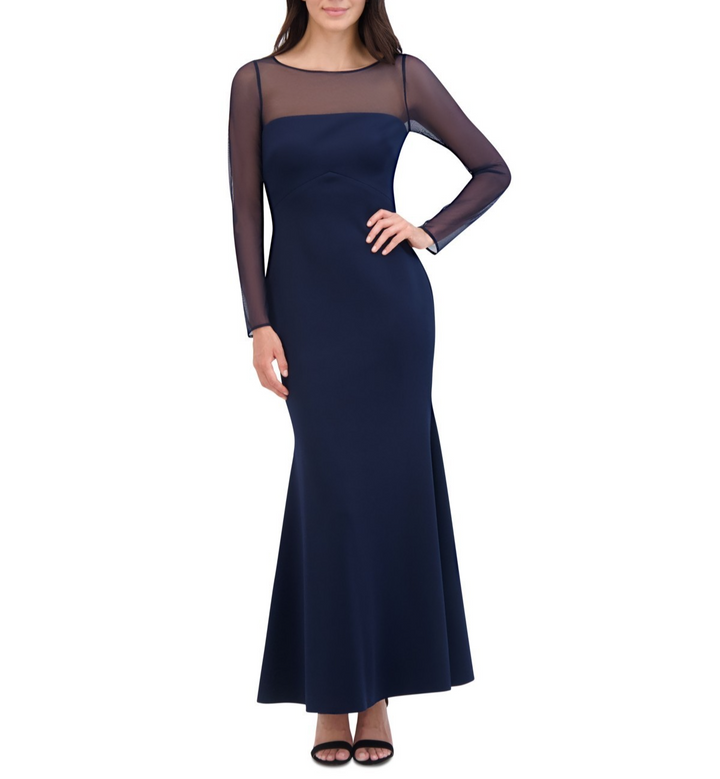 Eliza J Women's Rosette Illusion-Sleeve Evening Gown MSRP $228