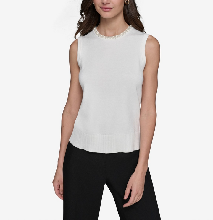 Karl Lagerfeld Paris Women's Simulated Pearl Tank MSRP $89