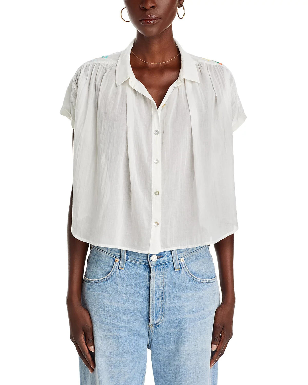 MOTHER The Gather It Up Button Front Top MSRP $208