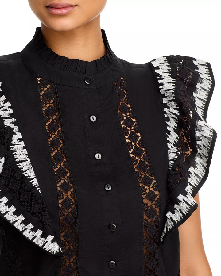 Lucky & Coco Embroidered Flutter Sleeve Blouse MSRP $88