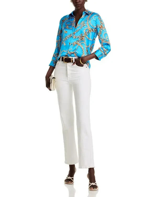 L'Agence Dani Silk Printed 3/4 Sleeve Blouse MSRP $380