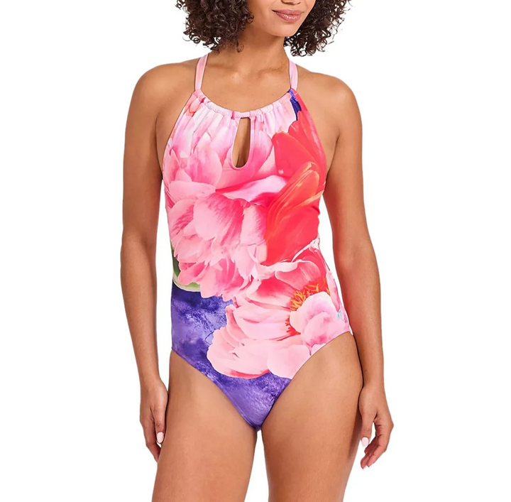 Tommy Bahama Floral-Print Keyhole-Cutout Swimsuit MSRP $168