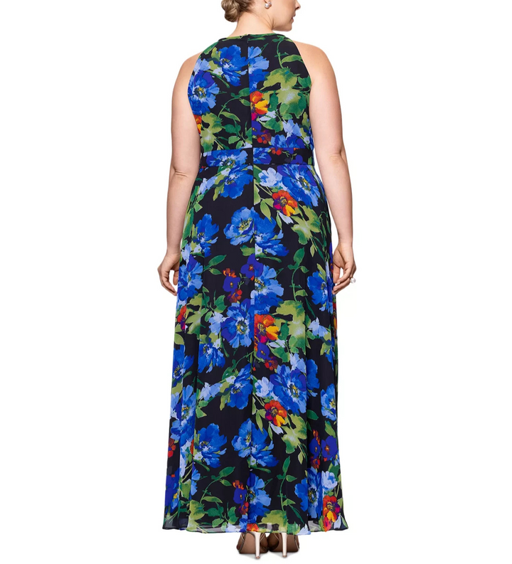 B&A By Betsy and Adam Plus Size Floral-Print Halter Gown MSRP $189