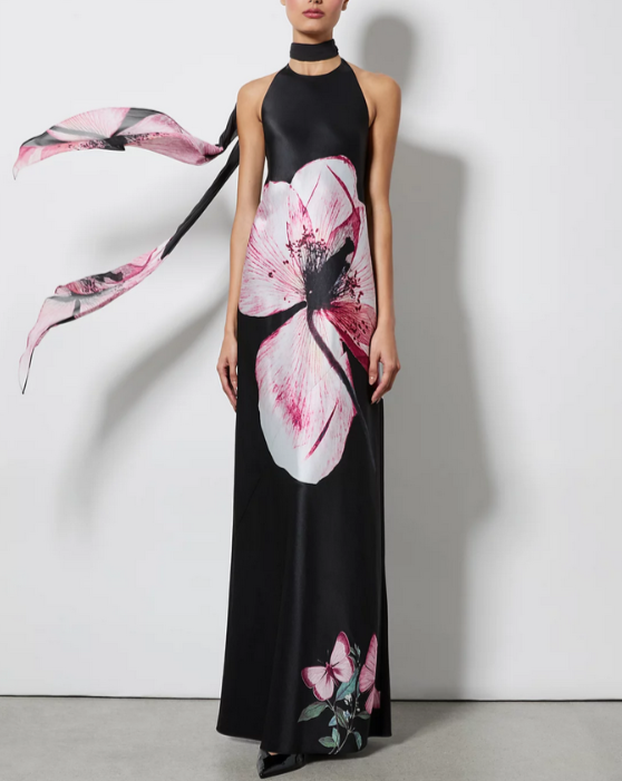 Alice and Olivia Montana Low Back Dress with Detachable Scarf MSRP $595