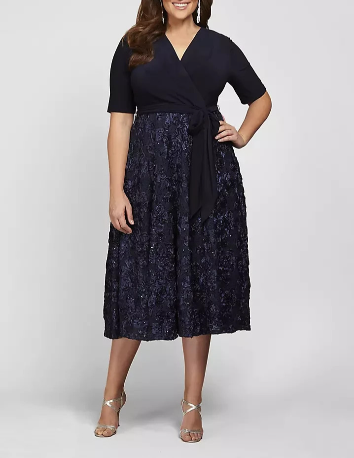 Alex Evenings Surplice Rosettes Dress MSRP $298