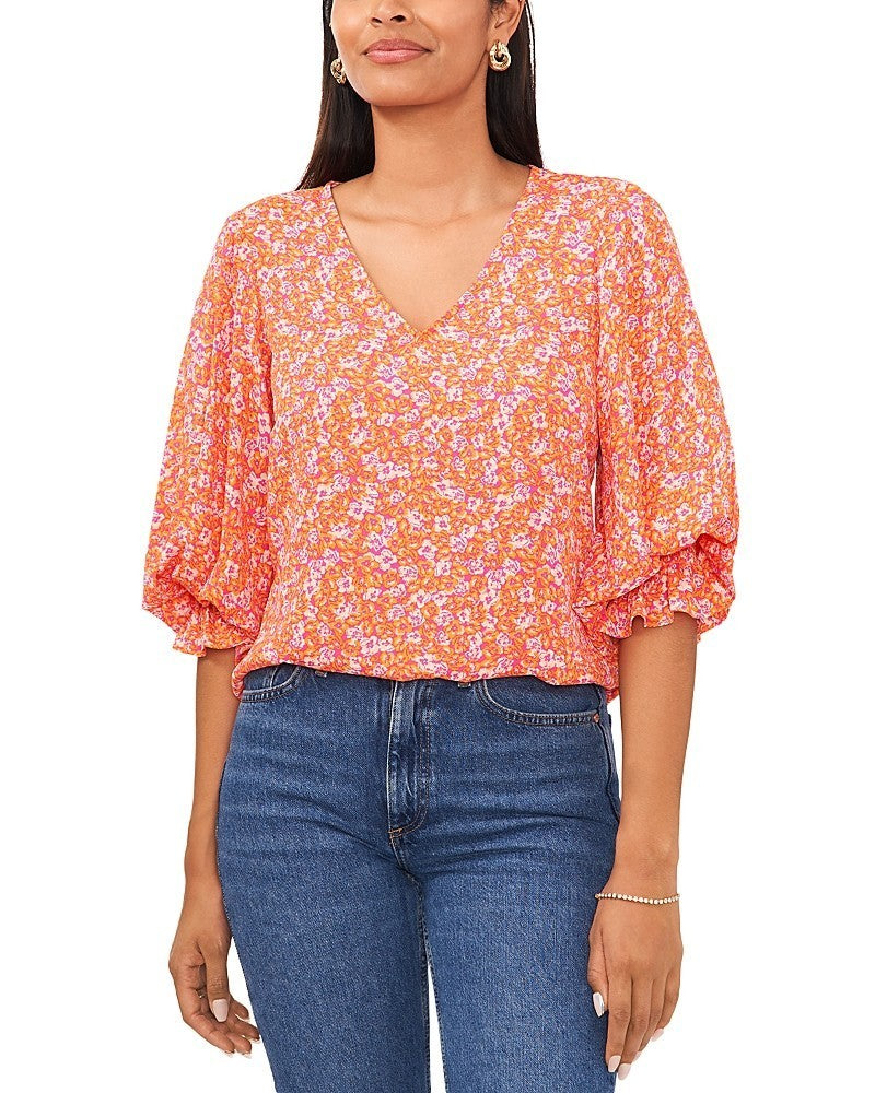 Vince Camuto Floral Blouson Sleeve Top MSRP $79