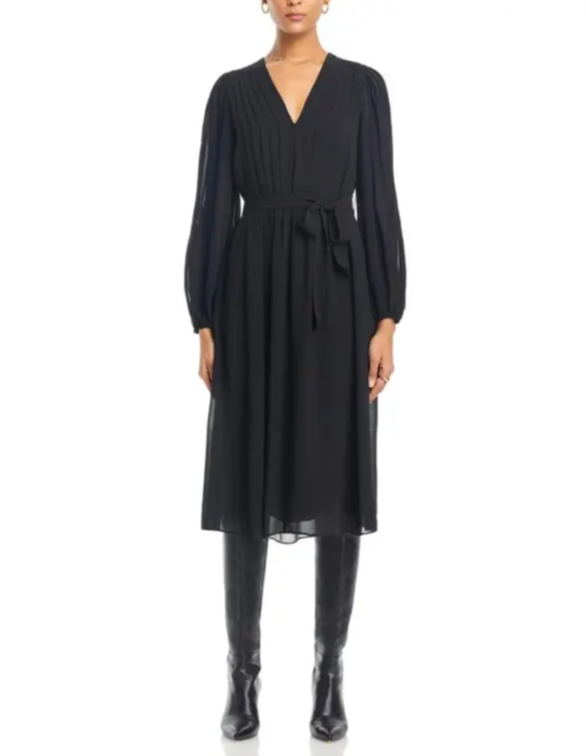 Kobi Halperin Tatum Pintucked V Neck Midi Dress MSRP $448