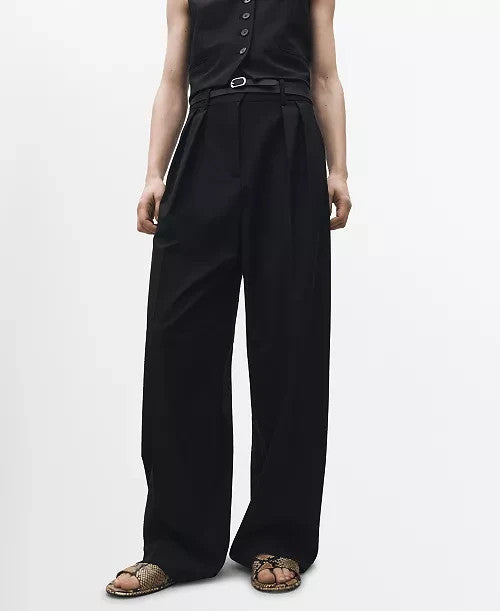 MANGO Wide Leg Wool Blend Suit Trousers