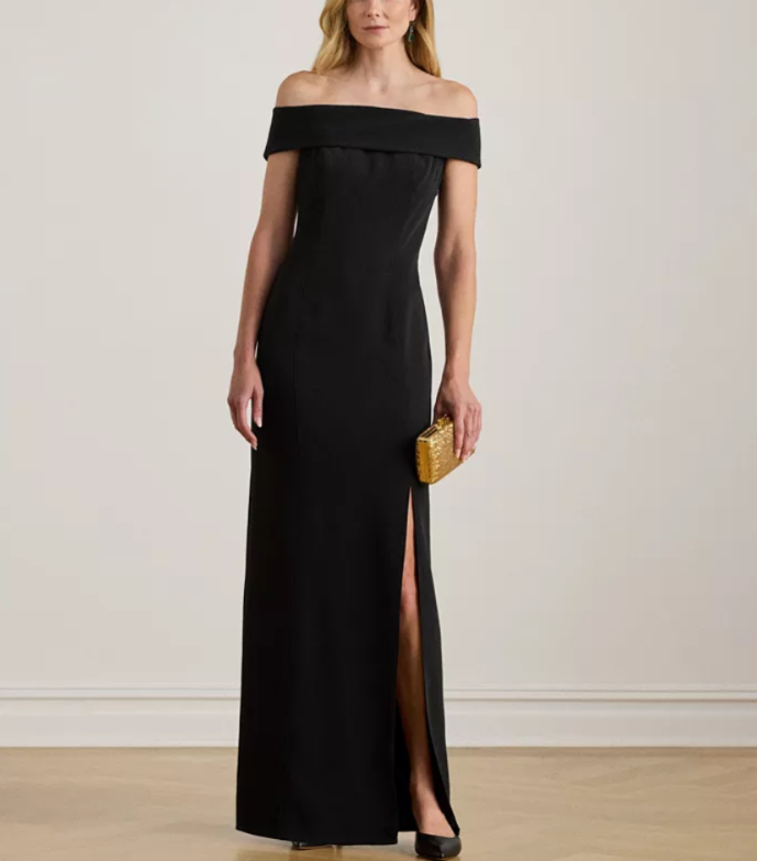 Lauren Ralph Lauren Crepe Off-the-Shoulder Gown MSRP $245