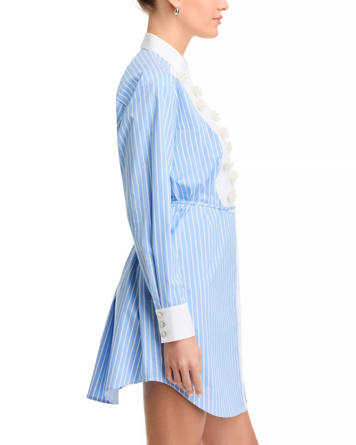 Cinq à Sept Debbie Embellished Striped Shirt Dress MSRP $425