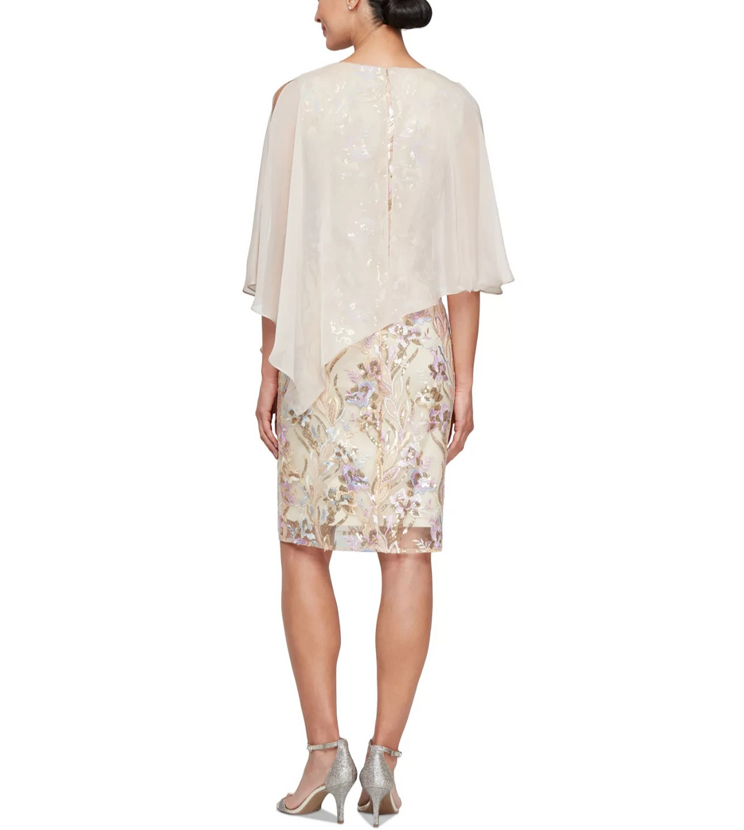 SL Fashions Women's Embellished Cape-Overlay Sheath Dress MSRP $129
