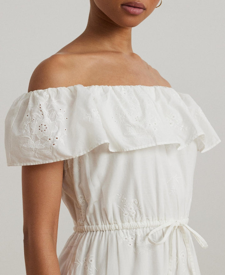 Lauren Ralph Lauren Cotton Off-the-Shoulder Tiered Dress MSRP $295