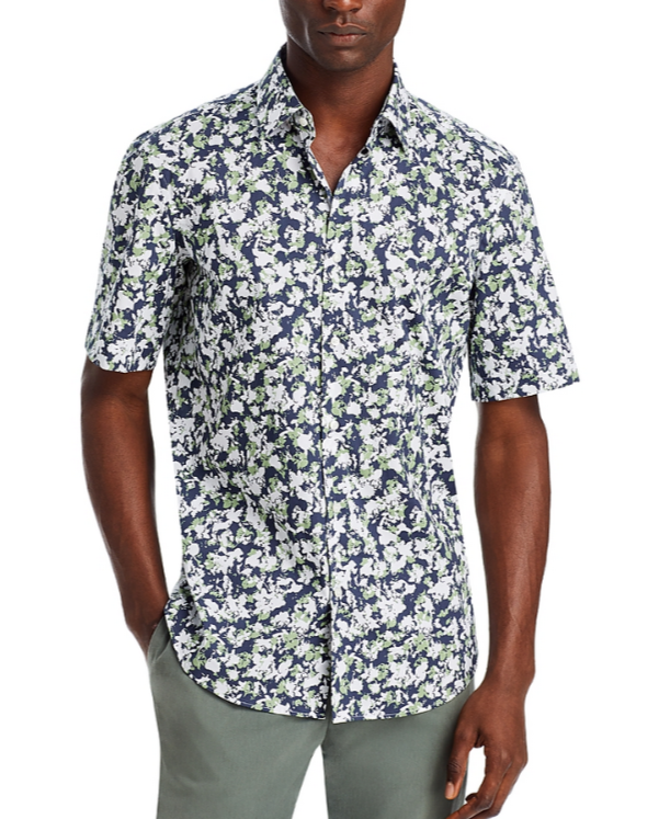 BOSS Regular Fit Printed Short Sleeve Stretch Shirt MSRP $138
