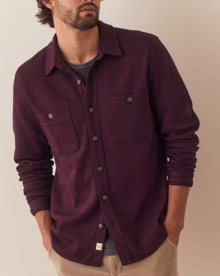 Marine Layer Pacifica Regular Fit Twill Shirt burgundy MSRP $138
