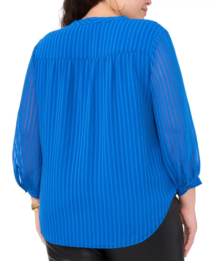 Vince Camuto Plus Size Shadow-Striped 3/4-Sleeve Top MSRP $89