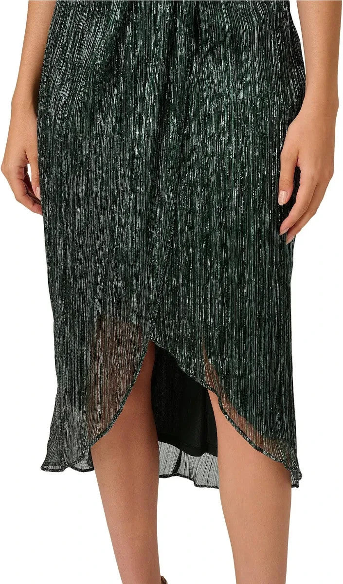 Adrianna Papell Women's Crinkle Metallic Halter Midi Dress MSRP $179