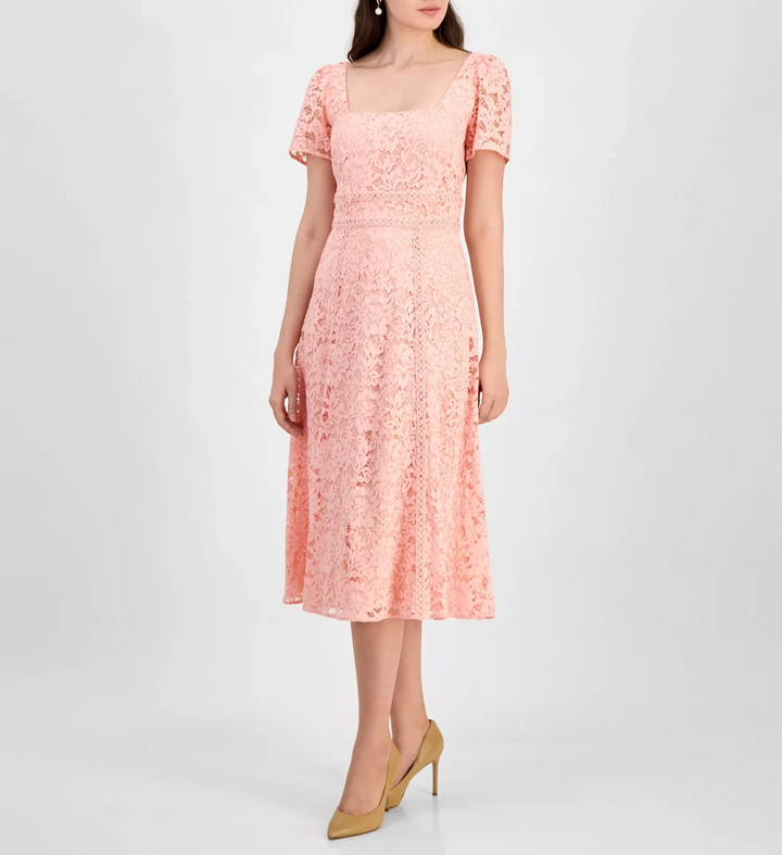 Anne Klein Women's Lace Square-Neck Midi Shift Dress MSRP $149