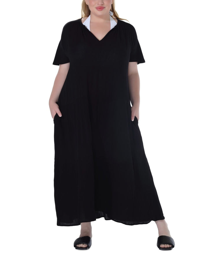 Ravyia Plus Size Short-Sleeve Textured Cover-Up Dress MSRP $58