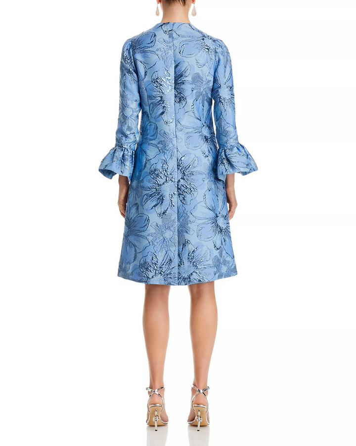 Teri Jon by Rickie Freeman Jacquard Metallic Floral Dress MSRP $670