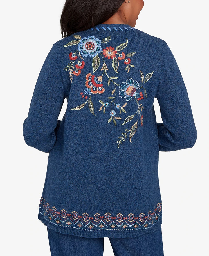 Alfred Dunner Women's Sunset Canyon Embroidered Flower Long Sleeve Cardigan $74