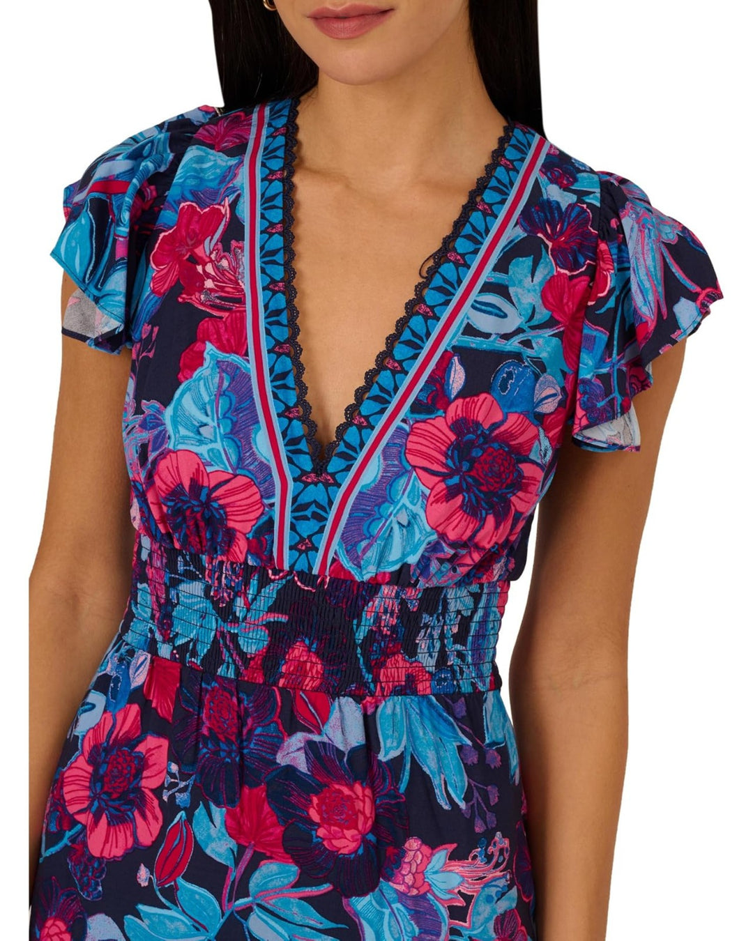 Adrianna by Adrianna Papell Smocked-Waist Flutter-Sleeve Dress MSRP $149