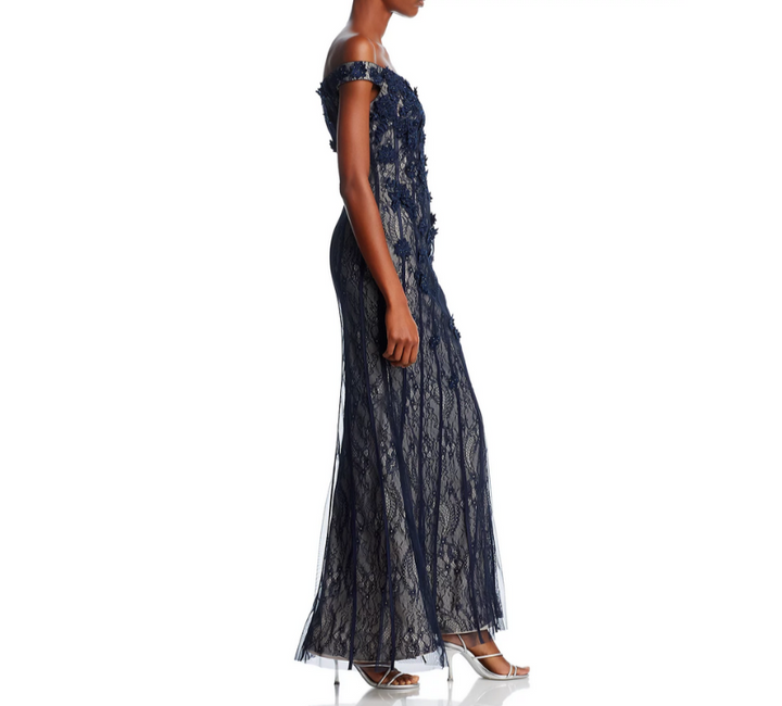 AQUA Embellished Lace Off-the-Shoulder Gown MSRP $378
