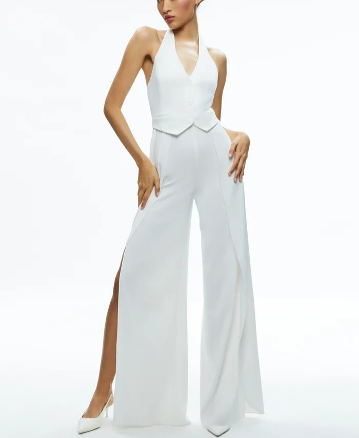 Alice and Olivia Robin Wide Leg Halter Jumpsuit MSRP $550