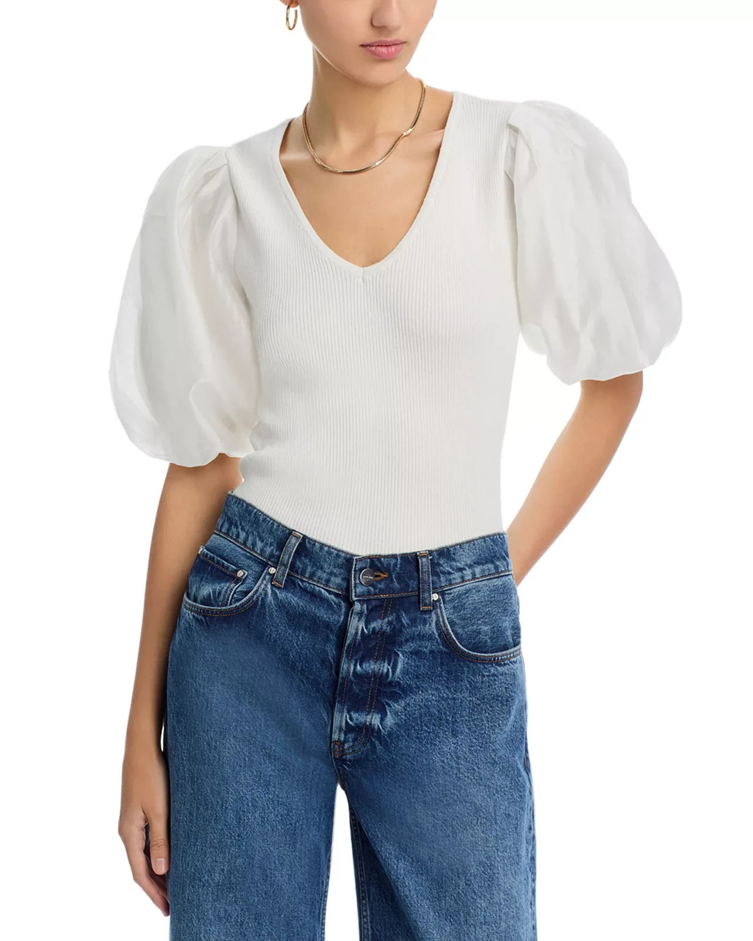 Single Thread Mixed Media Puff Sleeve Top MSRP $68