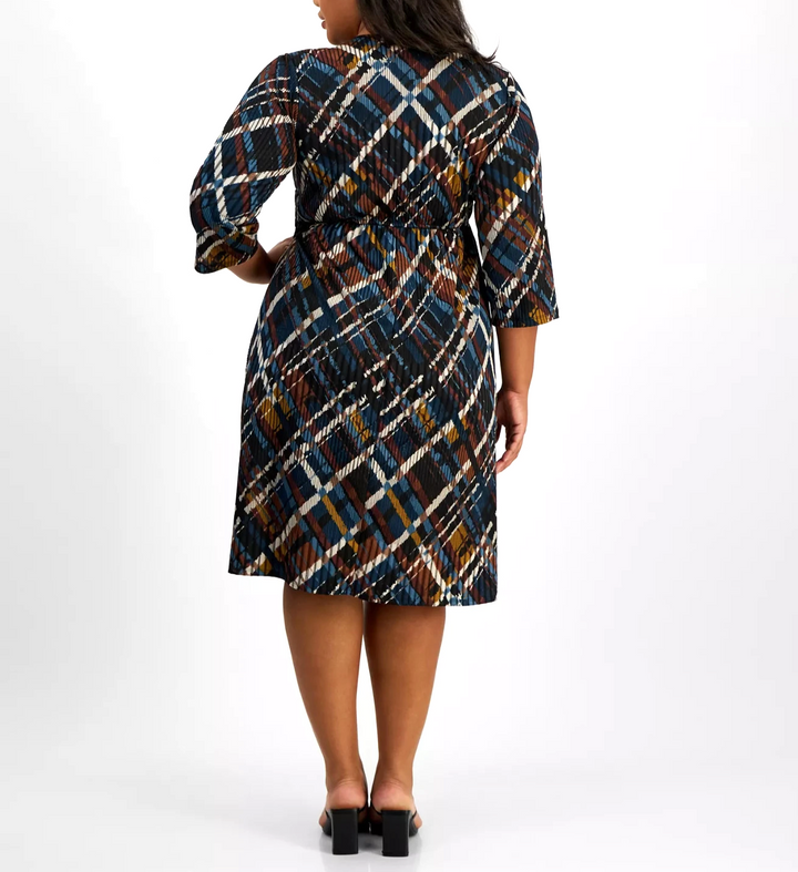 Robbie Bee Plus Size V-Neck Jersey Midi Fit & Flare Dress MSRP $89