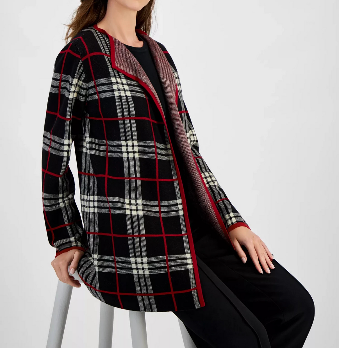 Kasper Women's Plaid Open-Front Cardigan MSRP $119