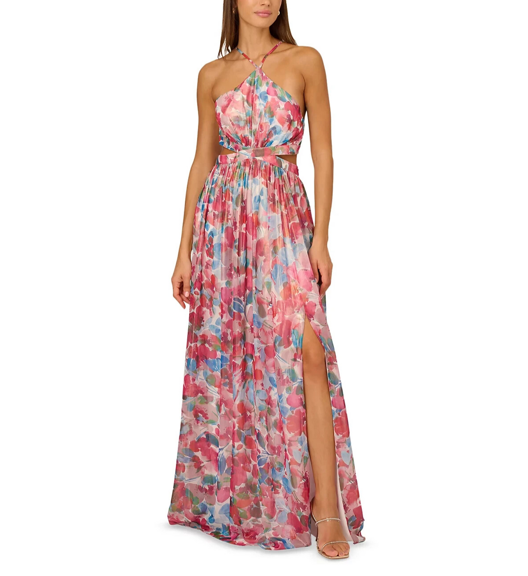 Adrianna by Adrianna Papell Foiled Chiffon Maxi Dress MSRP $245