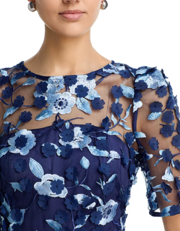 Eliza J Floral Elbow Sleeve Fit & Flare Dress MSRP $328