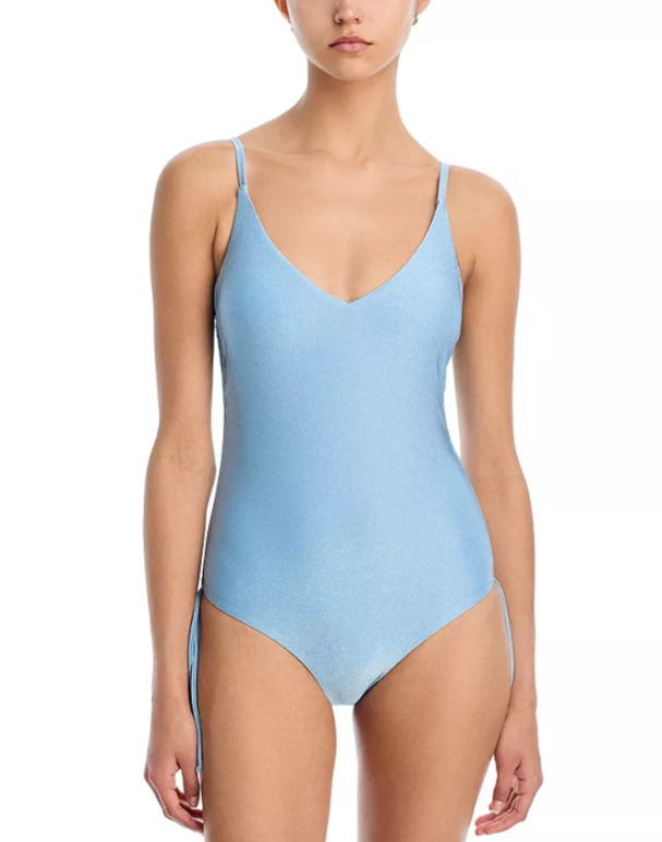 AQUA Drawstring High Leg One Piece Swimsuit MSRP $108