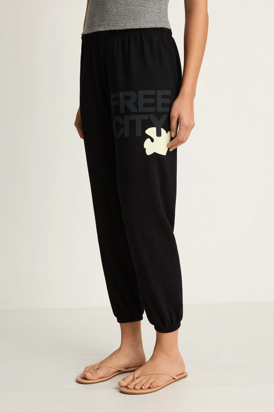 Free City Cotton Logo Sweatpants in Black Space Cream MSRP $168