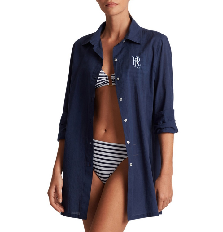 Lauren Ralph Lauren Logo Embroidered Shirt Swim Cover-Up MSRP $130
