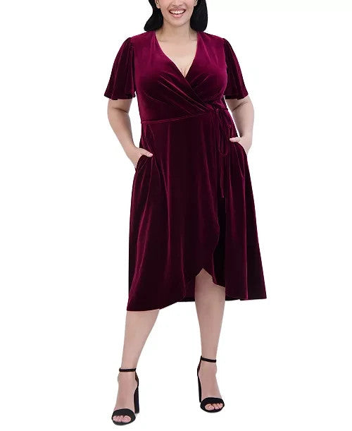Jessica Howard Velvet Faux-Wrap Midi Dress