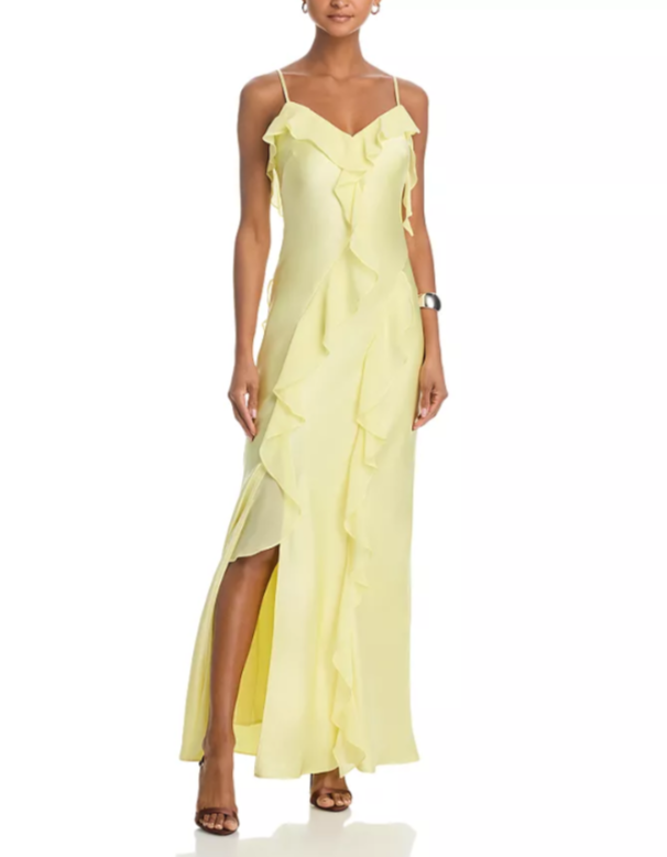 AQUA Long Satin Ruffled Gown MSRP $298