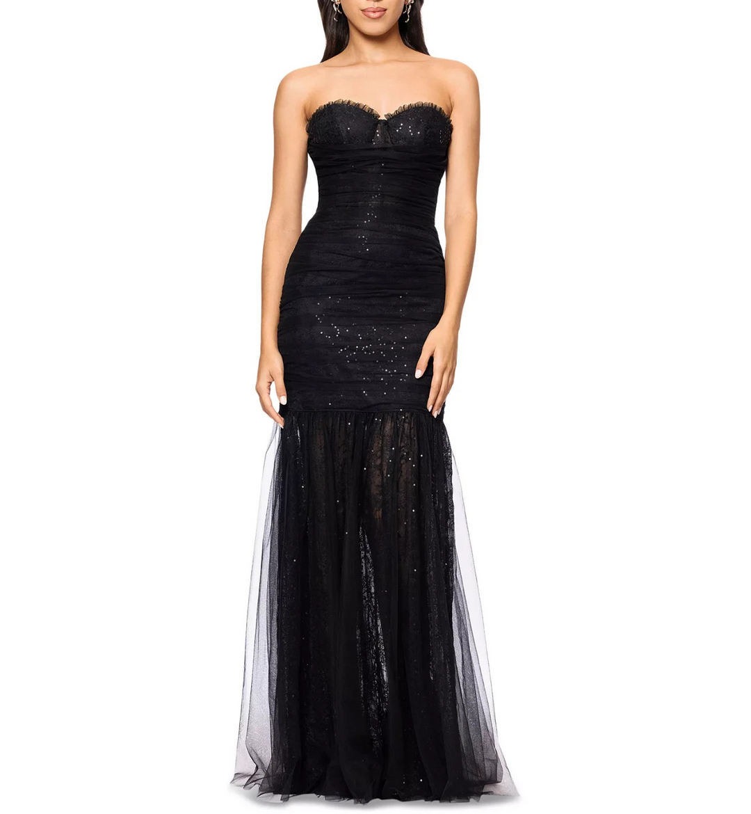 Betsy & Adam Women's Sequined Lace Corset Gown MSRP $299