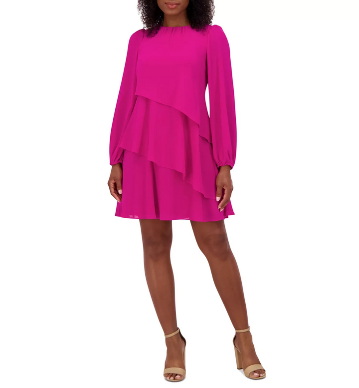 Jessica Howard Women's Asymmetric-Tier Long-Sleeve Dress MSRP $109