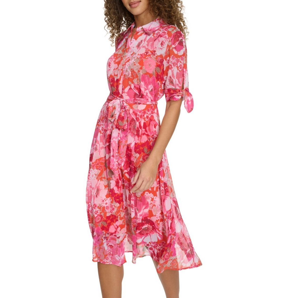 Calvin Klein Women's Printed Button-Front Chiffon Midi Dress MSRP $134