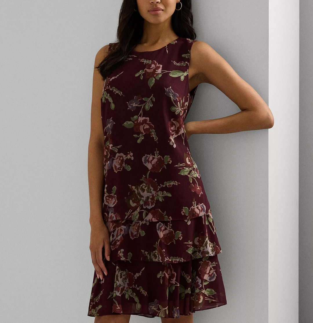 Lauren Ralph Lauren Floral Crinkle Georgette Shift Dress MSRP $135